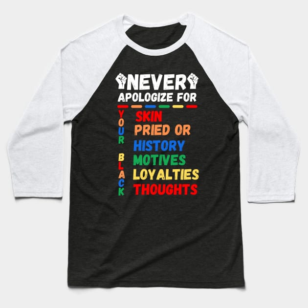 Never Apologizes For Your Blackness of Black History Month Baseball T-Shirt by AE Desings Digital